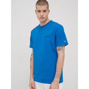 Tommy Jeans pánské modré tričko Signature - XXL (C4H)